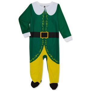 NEW NWT Boys Sz 4 Toddler Green ELF Christmas Holiday Zip Up Footed 1 Pc Pajamas